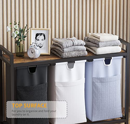 Livehom Laundry Basket Three Laundry Hamper With Removable Bags, Fabric Handles, Large Top Shelf And Laundry Bag For Bathroom, Dorm, Laundry Room #TOP7
