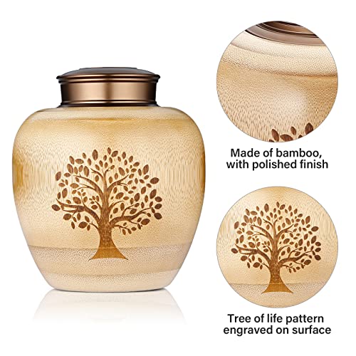 Small Urns for Human Ashes Adult Male Female,Small Keepsake Urns for Human Pet Ashes Tree of Life Pattern Engraved,Memorial Cremation Urns for Human Ashes Adult Female Male Made of Bamboo - Image 3