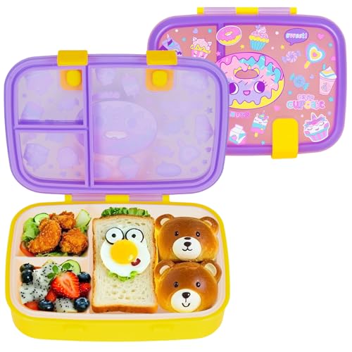Image of Cute Cartoon Bento Lunch Box for Kids, 800ml /27oz BPA-Free Leak-Proof Food Containers with 3 Compartments, Dishwasher Safe, Back to School Students Lunches Size for Ages 3-7