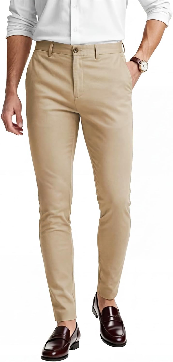 Mens Dress Pants Slim Fit Stretch Fashion Plaid Pant Skinny Leg - Image 2