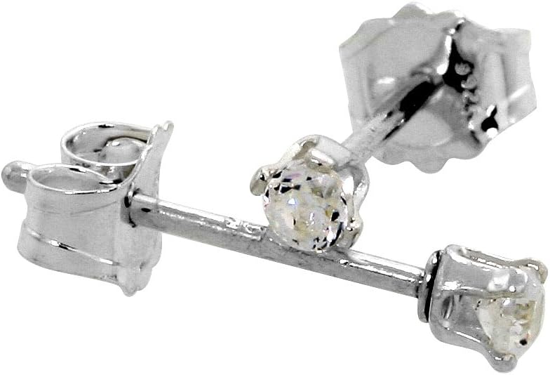 Sabrina SilverSterling Silver Tiny 2mm Cubic Zirconia Earrings Studs Cartilage Nose 4 prong 0.06 ct/pr