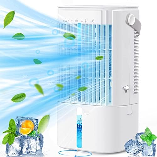 Portable Air Conditioner - Personal Mini AC Quiet Air Cooler with Handle,90° Oscillating Desktop Cooling Fan,2/4H Timer 7 Color,3 Speeds,Small Mobile Misting Fan for Home Office Work Outdoor-White