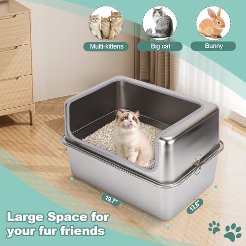 Arenero XL de Acero Inoxidable para Gatos con Tapa Metálica miniatura 4