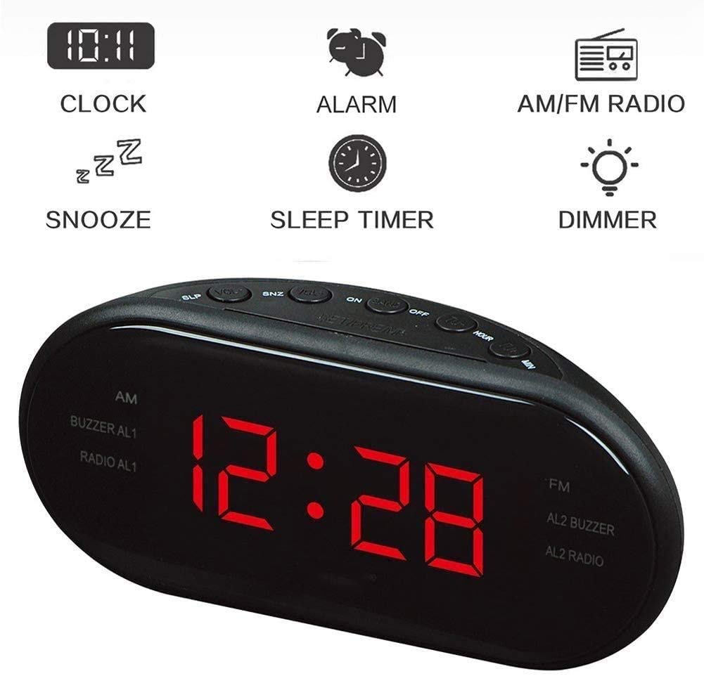 Reloj de Alarma Digital, Radio FM/Am, función de Snooze, Alarma de cabecera fácil de Usar con Reloj Despertador de Alarma de Temperatura para Viajes de Oficina en casa