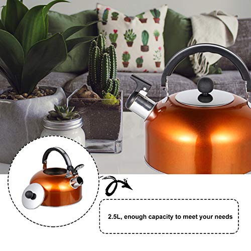 Cabilock Stainless Steel Tea Kettle Stovetop Whistling Teakettle Teapot With Handle Pour Over Coffee Kettle For Home Restaurant Hotel Orange #TOP6