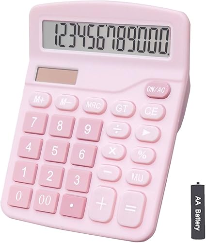 BESTWYA - Calculadora de escritorio portátil de 12 dígitos con pantalla LCD grande botón sensible grande rosa paquete de 1