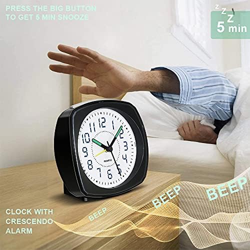 Tisaika Silent Non Ticking Alarm Clock Battery Powered Bedroom Clocks Bedside Snooze Night Light Large Display Easy to Read Operate for Home