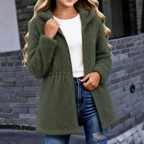 Girls Fleece Jacket Zip Up Hoodie Waist Winter Coat Fall Daily Size 4-15 - image 3