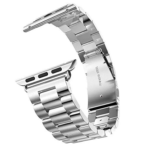 Image of Silvery Stainless Steel for Apple Watch Metal Band 44-49mm | Luxury 304 Stainless Steel Chain Strap Adjustable Links Double Button Clasp Fits S10 /Ultra /Se3 Wrist 6.3-8.07in Durable Metal
