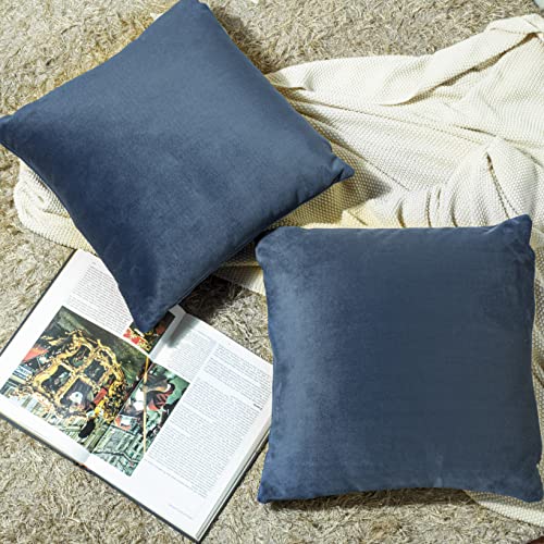 Image of Cazimo Velvet Cushion Covers for Bed, Sofa and Couch - 16 * 16 inches | Ideal for Living Room | Set of 2, Blue