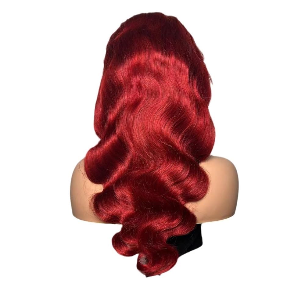 Hair Topper for Women czerwona koronkowa peruka z prawdziwych włosów, 13 x 4 HD, przezroczysta fala, bez kleju, dla kobiet (20 cali)