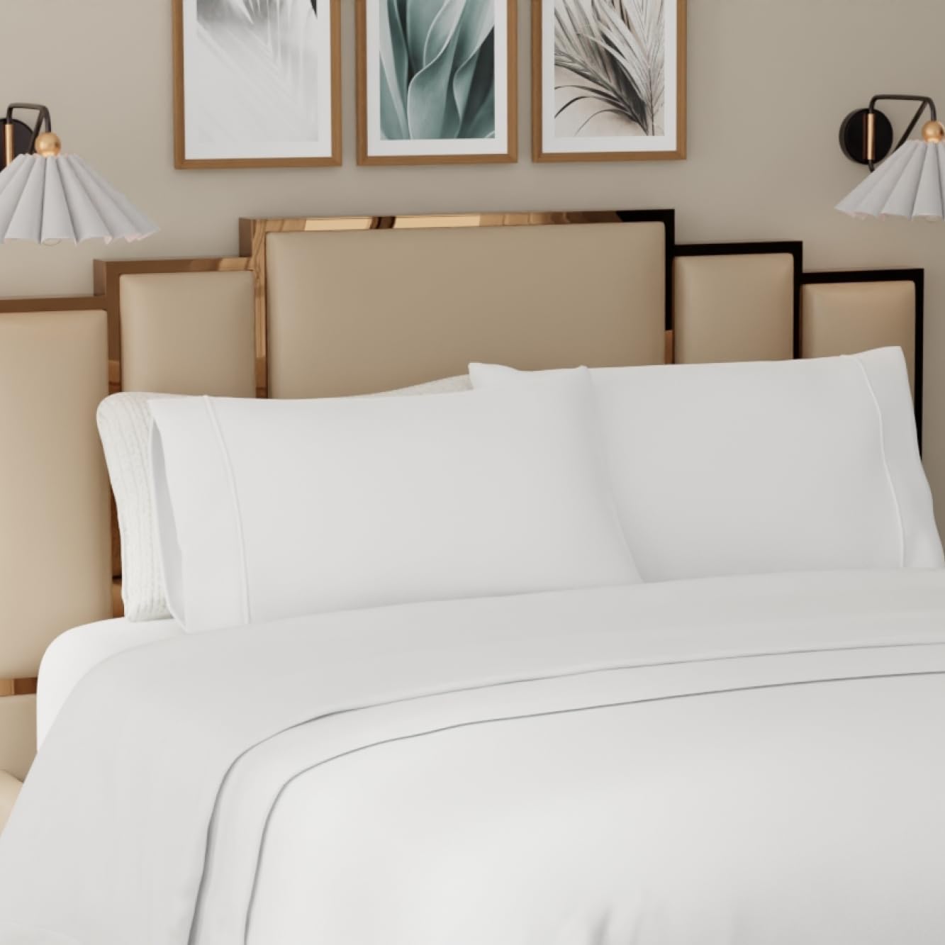 Linen Closet Allergen Pro 4 Pcs 100% Cotton Queen Sheet Set, White, 400 Thread Count, Deep Pocket Fitted Sheet, Fits Up to 18" Mattresses, Smooth & Soft Bed Sheets Set for Home & Hotel Use