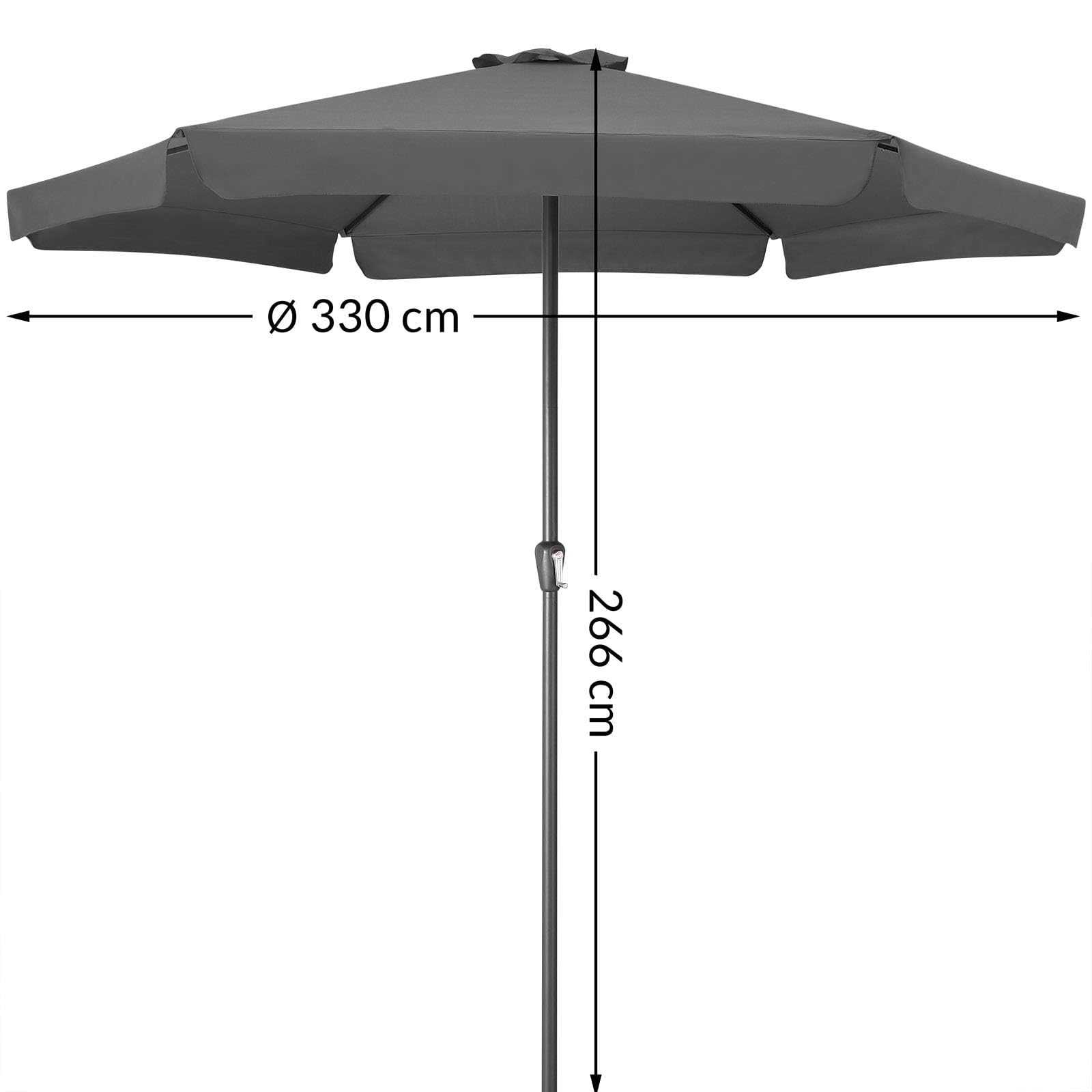 Kingsleeve® Sombrilla de Jardín 330cm Redonda Manivela Mástil Aluminio Protección UV 80+ Repelente al Agua Parasol Balcón Terraza Cubierta Protectora Antracita