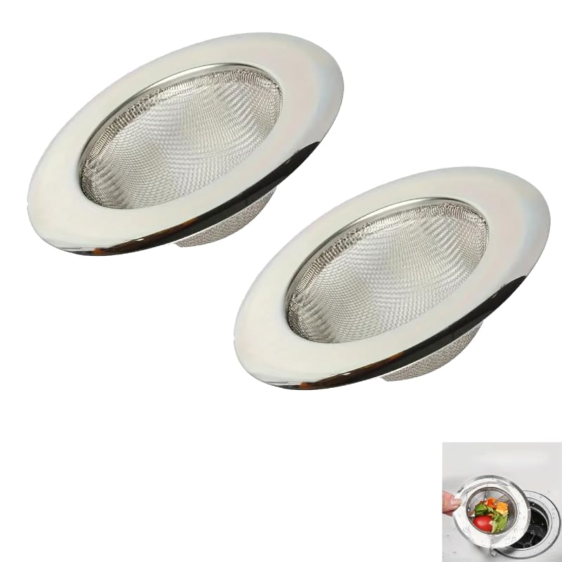 Pack de 2 Coladores de Fregadero de Acero Inoxidable (7 cm), Filtro para Desagüe de Cocina y Baño, Evita Atascos y Facilita la Limpieza, Colador universal - Plateado 7 cm