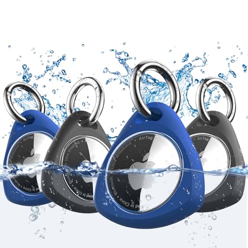 iFalarila Étanche Housse avec Porte Clés pour AirTag - Housse en TPU Antichoc et Anti-Rayures avec Couverture Frontale, Protection Circulaire Étui, Accessoire pour Apple Air Tag - Lot de 4