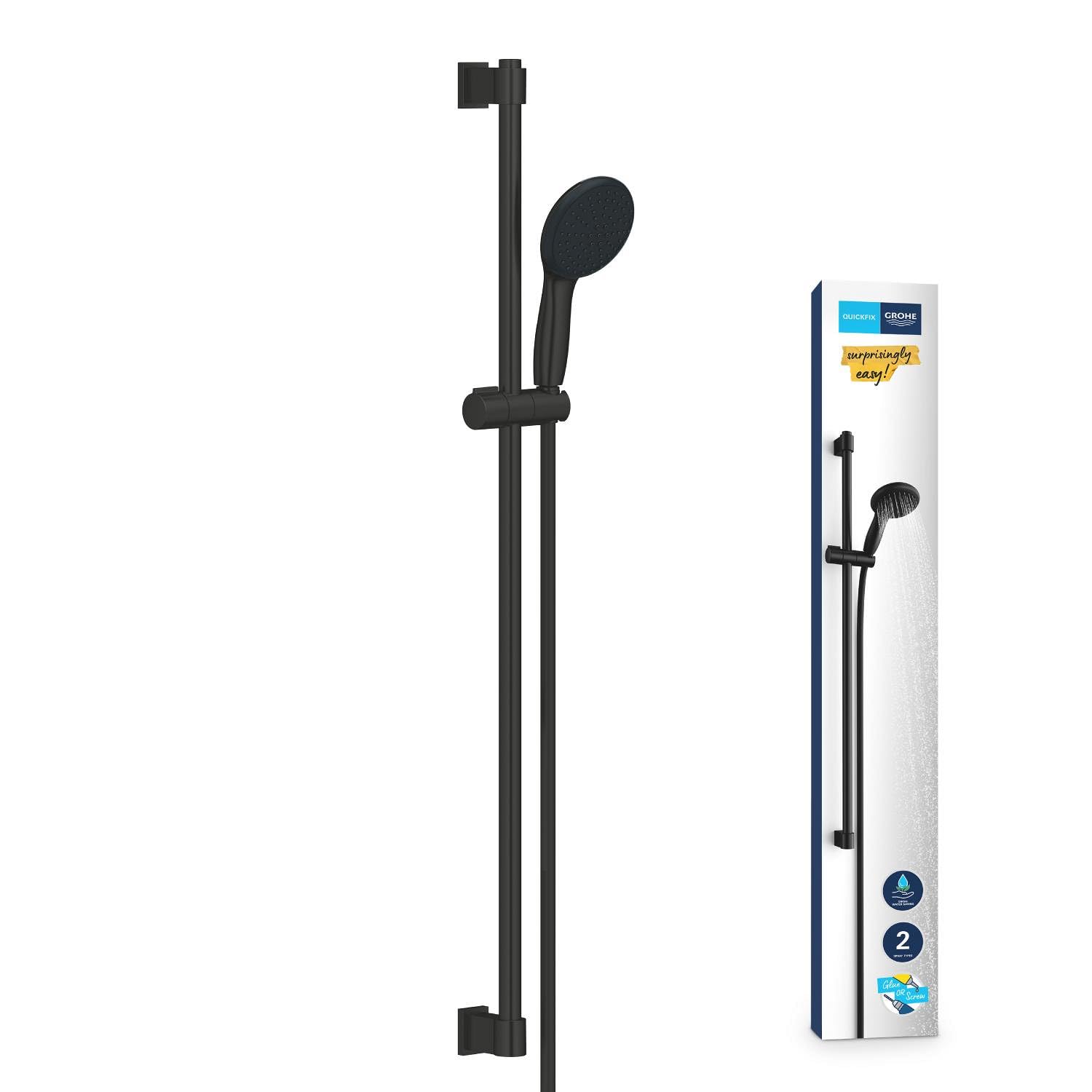 GROHE Vitalio Start 110 Conjunto de barra de ducha (2 chorros, barra de ducha 900 mm, ahorro de agua), negro mate 269542431