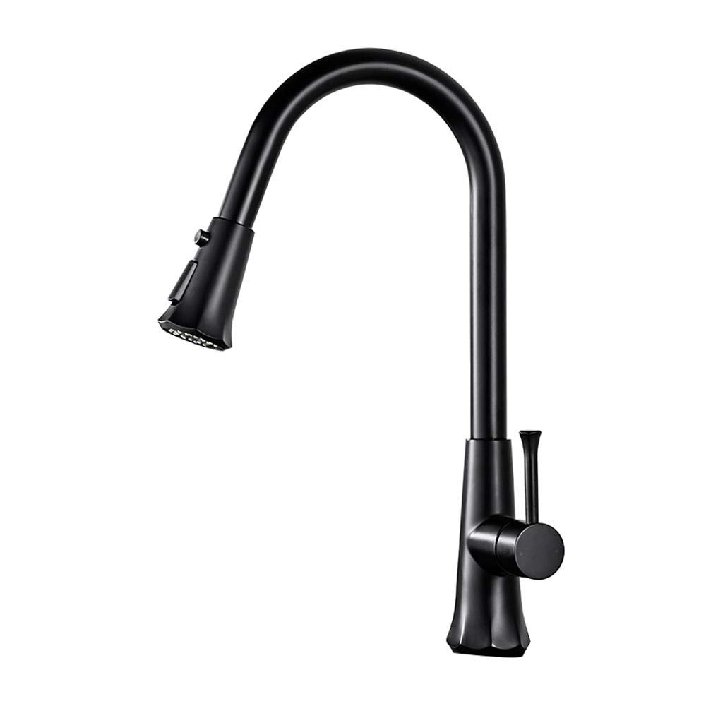 kitchen faucet black with pull down sprayer, 2 modes swivel nozzle