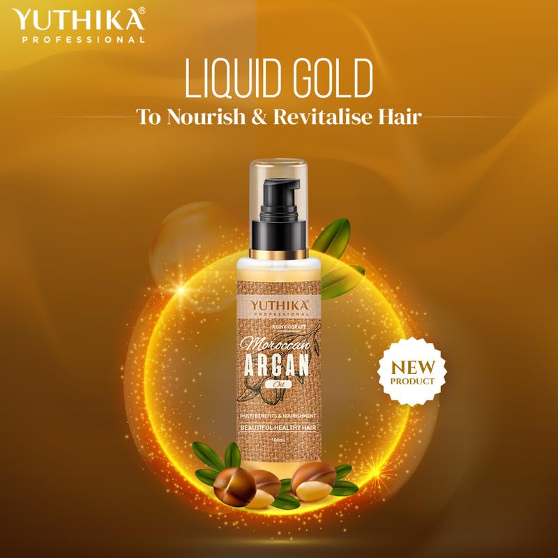 Image of Yuthika Professional Argan Oil for Hair 100 ml Moroccan Argan Hair Oil for Women and Men, Moisturizing and Strengthening Silky Hair Oil for All Hair Types