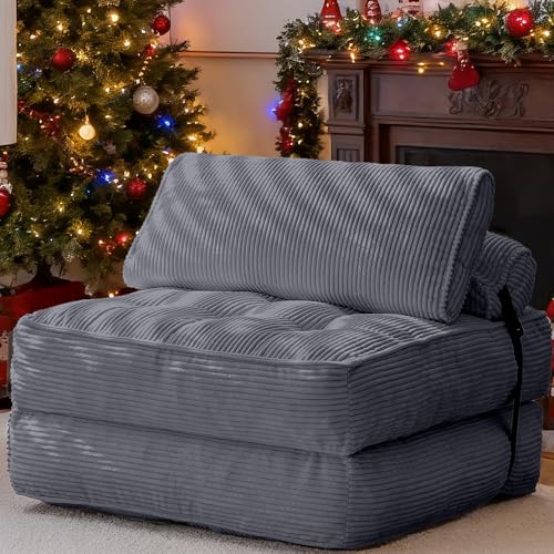Best Sofas for Sleeping: Top Convertible Sleeper Chairs for Comfort 5 GYUTEI Folding Sofa Bed, Convertible Sleeping Chair with Backrest Support and Soft Corduroy Fabric,Fold Couch Bed with Pillow for Small Spaces/Living Room/Bedroom/Apartment, Single Size,Grayish Blue