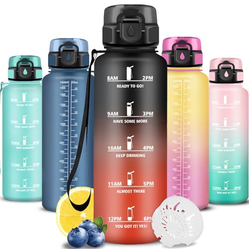 Grsta Borraccia 1,5 litri, Borraccia Palestra, Boraccia Senza Perdite, Boraccia Motivazionale, Facile da Pulire, Bottiglia Orari, Bottiglia Graduata, Facile da Trasportare, per Viaggio, Fitness