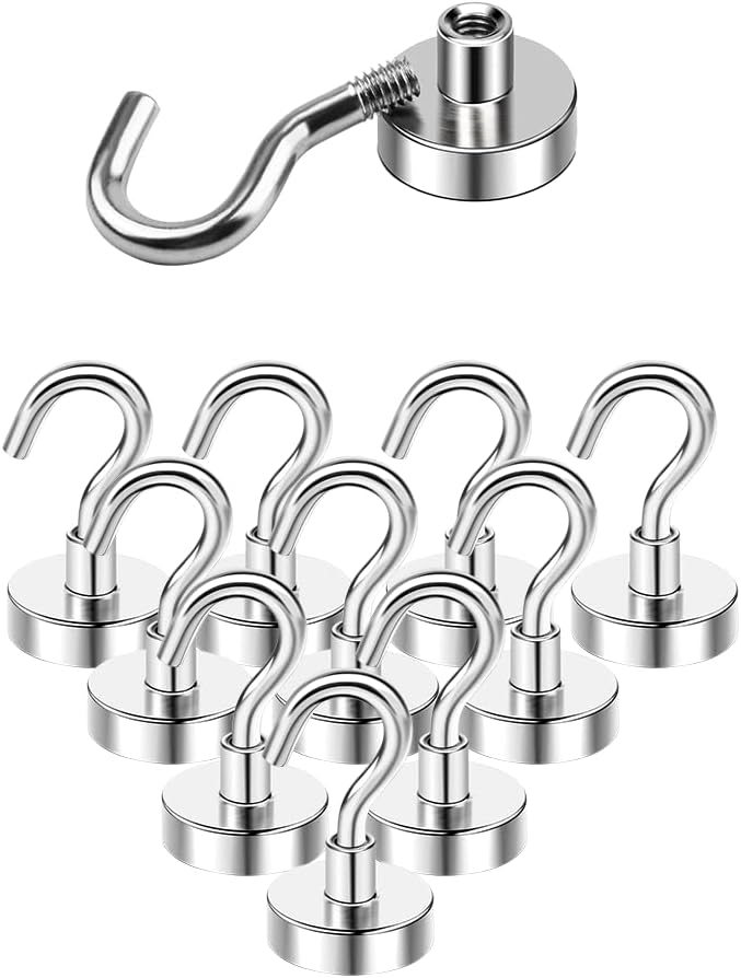 10pcs 15lbs Magnetic Hooks, Refrigerator Magnets, Extra Strong Cruise Hook for Hanging, Adhesive Hooks, No Drilling