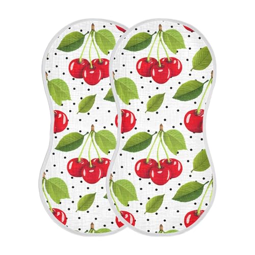 xigua Red Cherries Baby Burp Cloths for Newborn Boys and Girls 2 Pack, Soft & Absorbent Cotton Baby Burp Cloth, Baby Washcloths, Newborn Towel, Burp Rags2