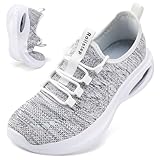 Rollstep Wide Toe Box Shoes Women Extra Wide Width Sneakers Diabetic Air Cushion Road Running Shoes Ultra Light Wide Tennis Sneakers Gym Training Breathable Walking Shoes Light Gray White 40