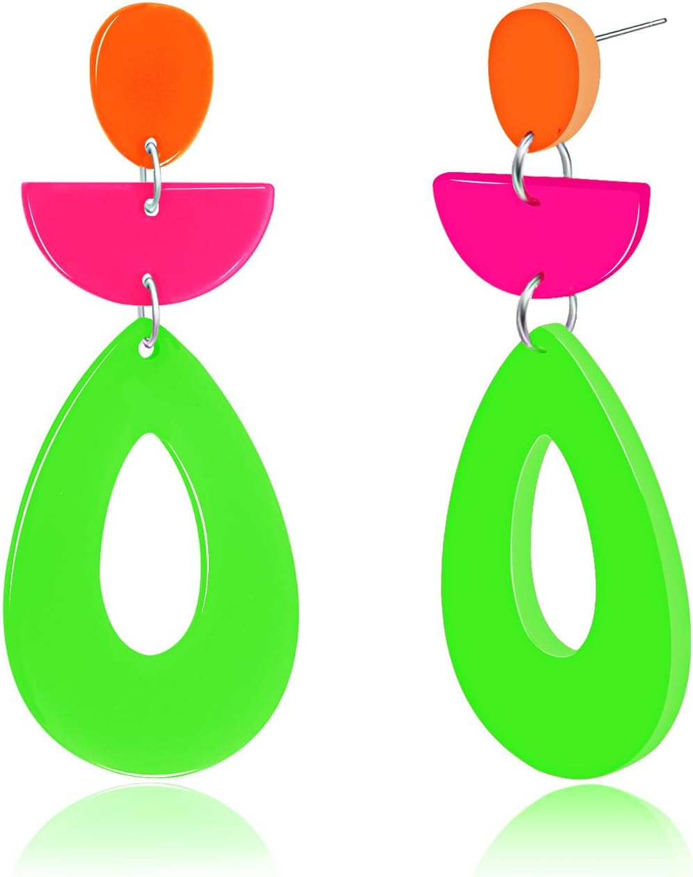 80s Earrings for Women Retro Neon Earrings for Glow Party Halloween Acrylic Heart Earring Dangling 1980s Outfits Clothes for Women 90s 80s Neon Jewelry Accessories