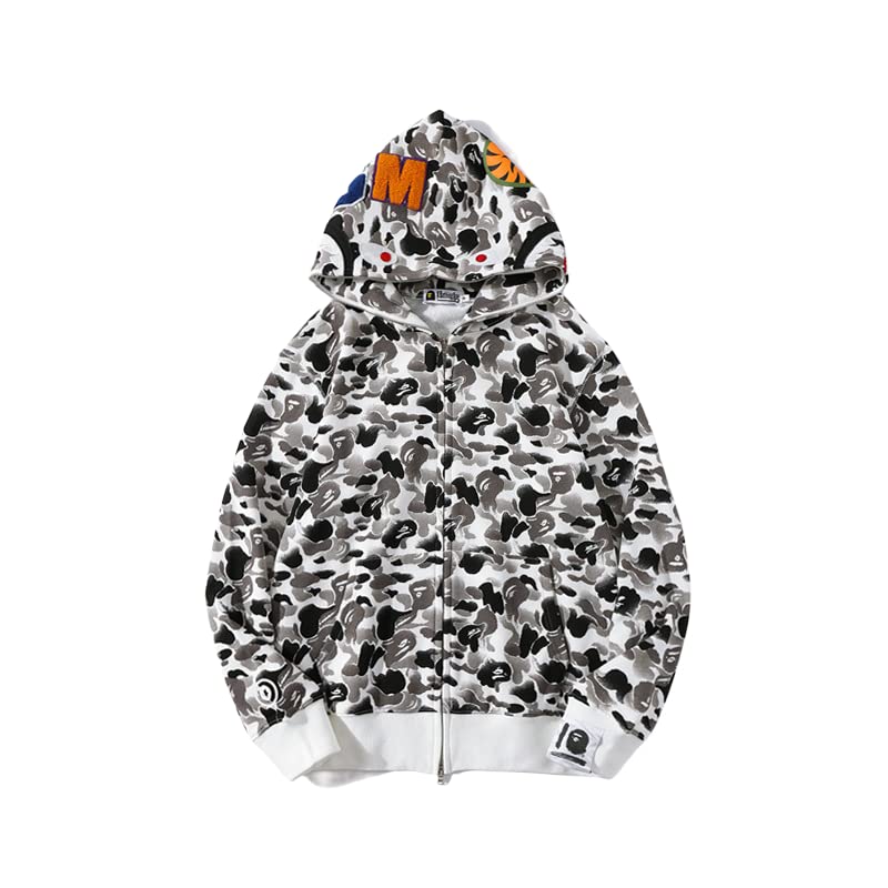 EXXE&OYYO Men's Shark Hoodie,Cotton Material Shark Jaw Jacket Ape Camo ​Full Zip Jacket Up