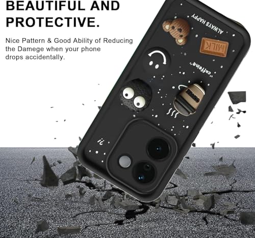 Image of GoldKart Back Case Cover Compatible for iQOO Z9s Pro 5G / Vivo T3 Pro 5G | Cute Fun Cartoon 3D Ball Coffee Silicone Case | Full Body Protection Back Cover - Black