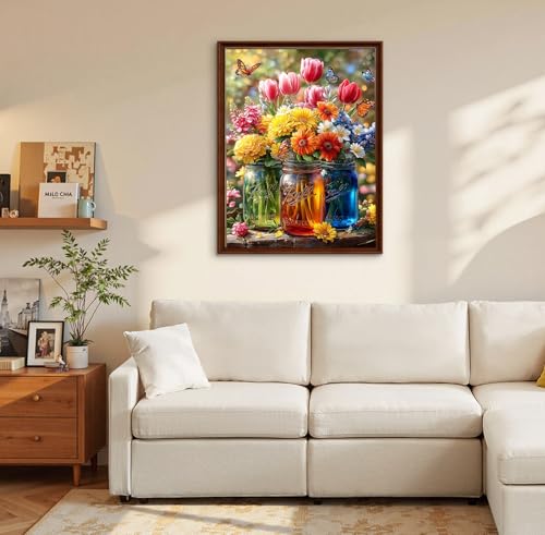 Image of QENSPE Diamond Art Kits for Adults, Flowers Diamond Painting Kits