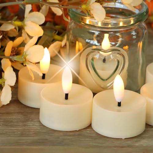 Image of CANDLE CHOICE Battery Operated Flameless Tea Lights Realistic Black Wick Bright Flickering LED Tealight Candles for Wedding Table Centerpieces Halloween Christmas Decorations Batteries Incl. 12 Pack
