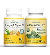 Vegan Vitality Health Booster Bundle - Vegan D3+K2 and Vegan Omega 3 Algae Oil. High Strength Pla...