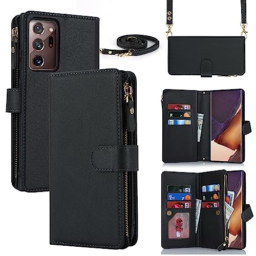 Jaorty for Samsung Note 20 Ultra Crossbody Phone Cases with Strap Lanyard,Galaxy Note 20 Ultra Wallet Case for Women Men with Card Holder,PU Leather Kickstand Zipper Pocket Purse,6.9