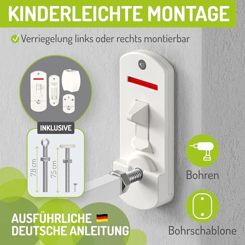 BOMI Türschutzgitter Maja 69-142 cm | Zum Bohren | Extra Hoch | Kindertreppenschutzgitter mit Tür in Weiß ausziehbar | Tierschutzgitter für Hund und Baby