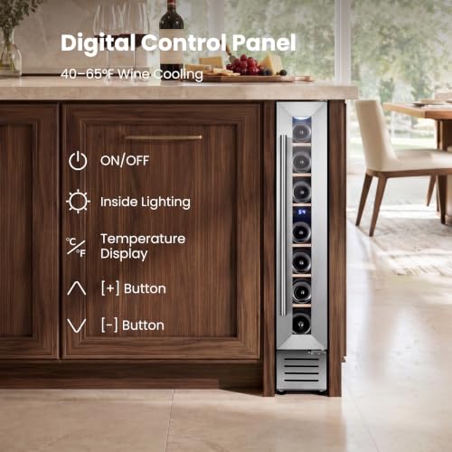 Image of Yeego Wine Fridge - 7 Bottles Small Wine Cooler with Glass Door, 40-65F Built-In Freestanding or Under Counter Refrigerator for Home Bar, Kitchens