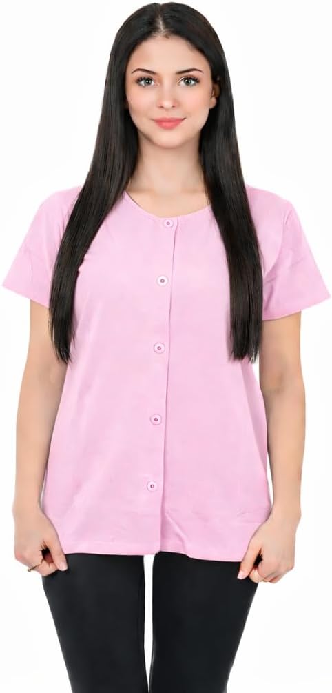 USBD Post Mastectomy Shirt with Drain Pockets Crew Neck Post Op Button Down Recovery Tops - Image 2