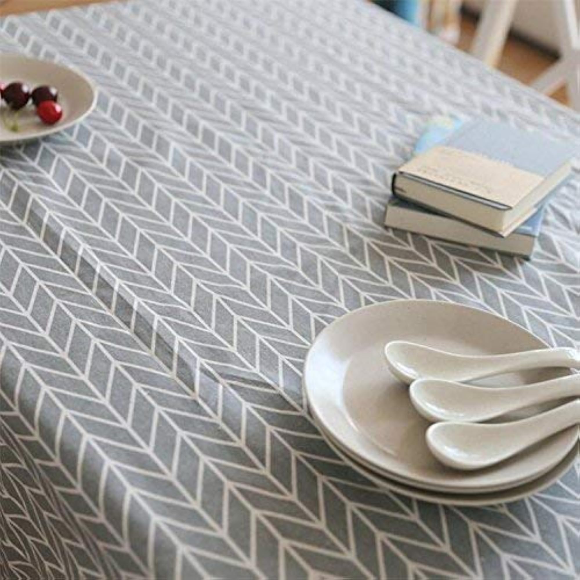 Grey Farmhouse Table Cloth Rectangle Cotton Linen Nordic Twill
