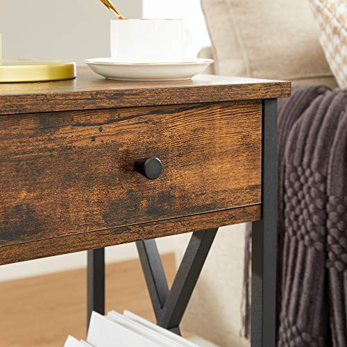VASAGLE Nightstand, End Table, Side Table, Tall Night Table with Drawer and Storage Shelf
