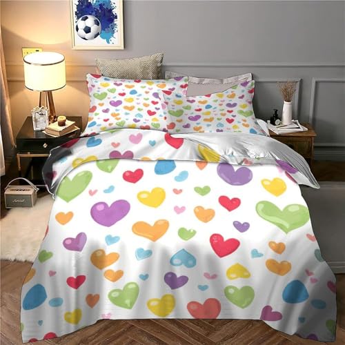 Housse de couette cœurs colorés 140x200 parure lit microfibre - 6