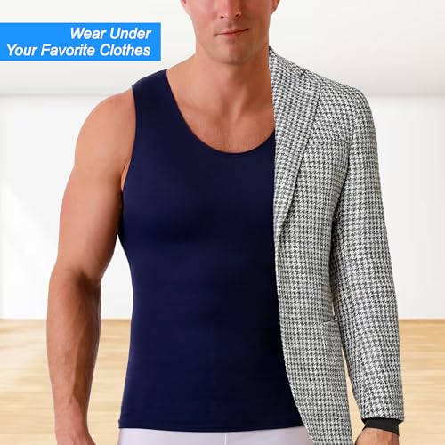 Insta Slim -Made in USA- Compression Tank-Top Shapewear for Men. Tummy Control Slimming Body-Shaper Undershirt for Back Support, Beer Belly, and Gynecomastia (Midnight Navy-3XL)4