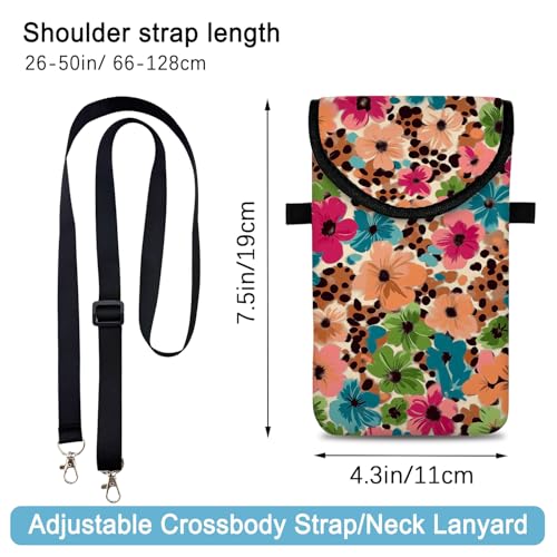 Image of Neoprene Cell Phone Sleeve Pouch Case Bag with Crossbody Strap Neck Lanyard for Women 7.5 X 4.3 in Floral Pattern