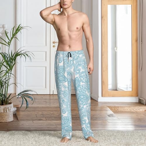 White Light Blue Paisley Mens Pj Pants,Soft Men Lounge Pants,Mens Pajama Pants Bottoms,Sleep Pants For Men2
