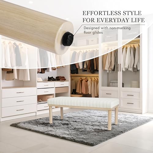 Image of HomePop 47.5 inch Oslo Bench - Marigold Pinstripe Fabric