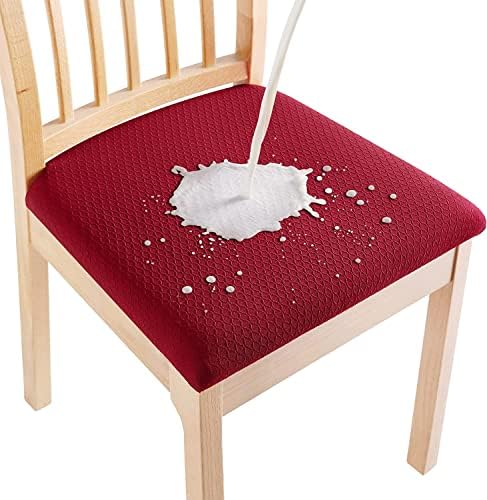 smiry Stretch Chair Seat Covers for Dining Room, Beige 4PC Jacquard Dining Chair Seat Cushion Protectors Chair Slipcovers