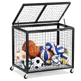 Ballwagen zur Aufbewahrung von Sportbällen aus Stahl, mobiler Käfig mit 4 Rollen und Bremsen, Organizer für Sportgeräte, Turnhalle, Schule, Garage, Innen- und Außenbereich