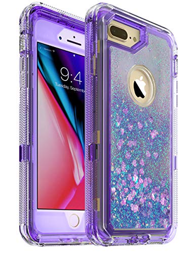 Mxx Iphone 8 Plus Case Glitter 3D Bling Sparkle Flowing Liquid Case Transparent 3 In 1 Shockproof Tpu Silicone Core + Pc Frame Case Cover For Iphone 7 Plus/Iphone 8 Plus- (Clear Violet) #TOP18