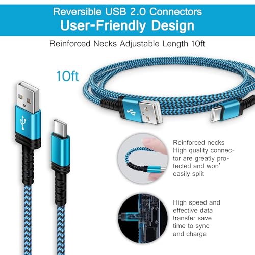 Hopepow 355-1 Samsung S24 Charger Cable Fast Charging Cord,10Ft Long Usb C To Usb A Car Cable Android Phone Fast Charging Cord For Galaxy S24+/S24 Ultra/S23/S22/S21/A54,Google Pixel 9/8Pro/8A/7/6,Iphone 15 Pro Max thumb #1