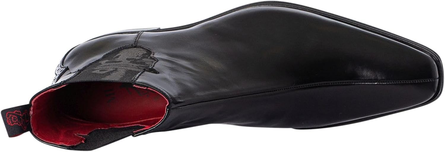 Jeffery West Men's Skull Polished Leather Chelsea Boots, Black, 13 US