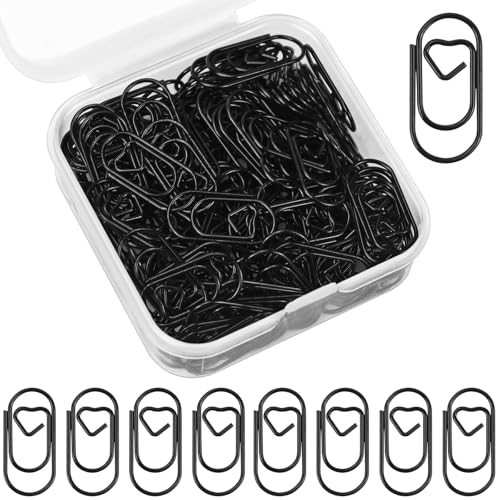 luckaide Büroklammern,130 Stück Büroklammern Herz Schwarz Motiv Klein Büroklammer Oval Klammern Metall Paper Clips Lesezeichen Briefklammern Papierklammern für Büro, Klassenzimmer, Aktenklammer
